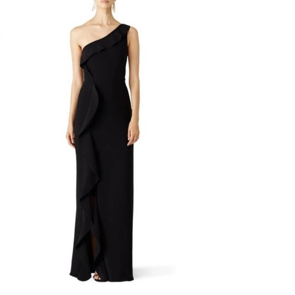 Parker Black Label Paxon Navy Ruffled One Shoulder Gown - Picture 1 of 7